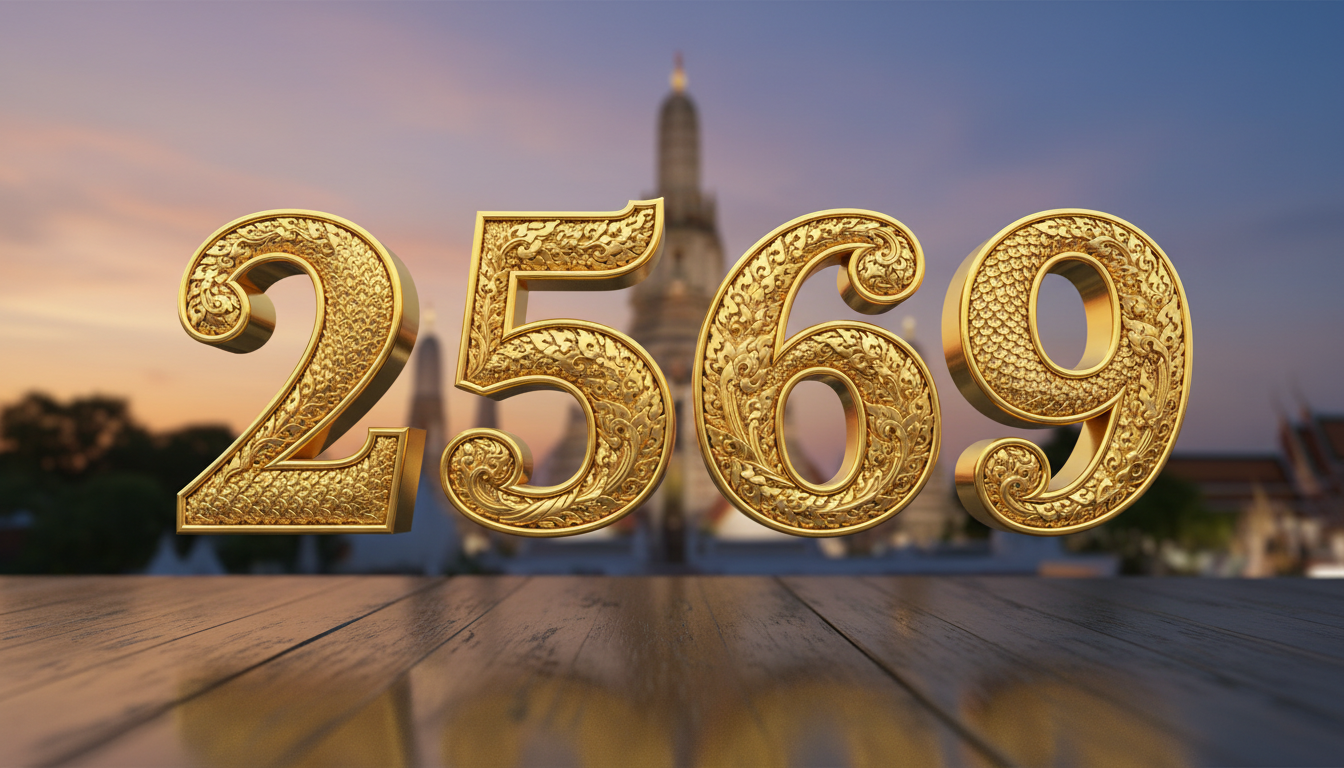 3D render of floating golden numbers 
