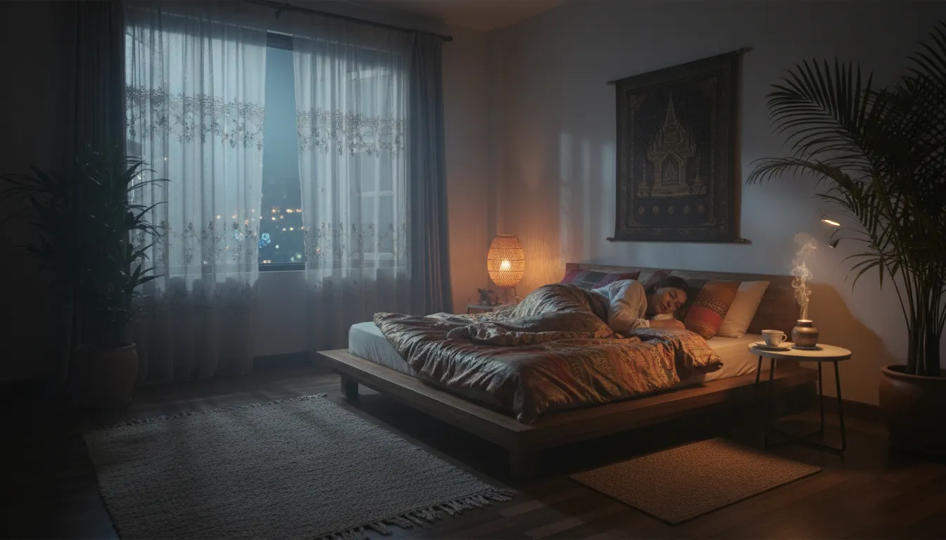 Close-up of weathered hands counting lottery slips beside a steaming cup of cha yen on a wooden tabl
