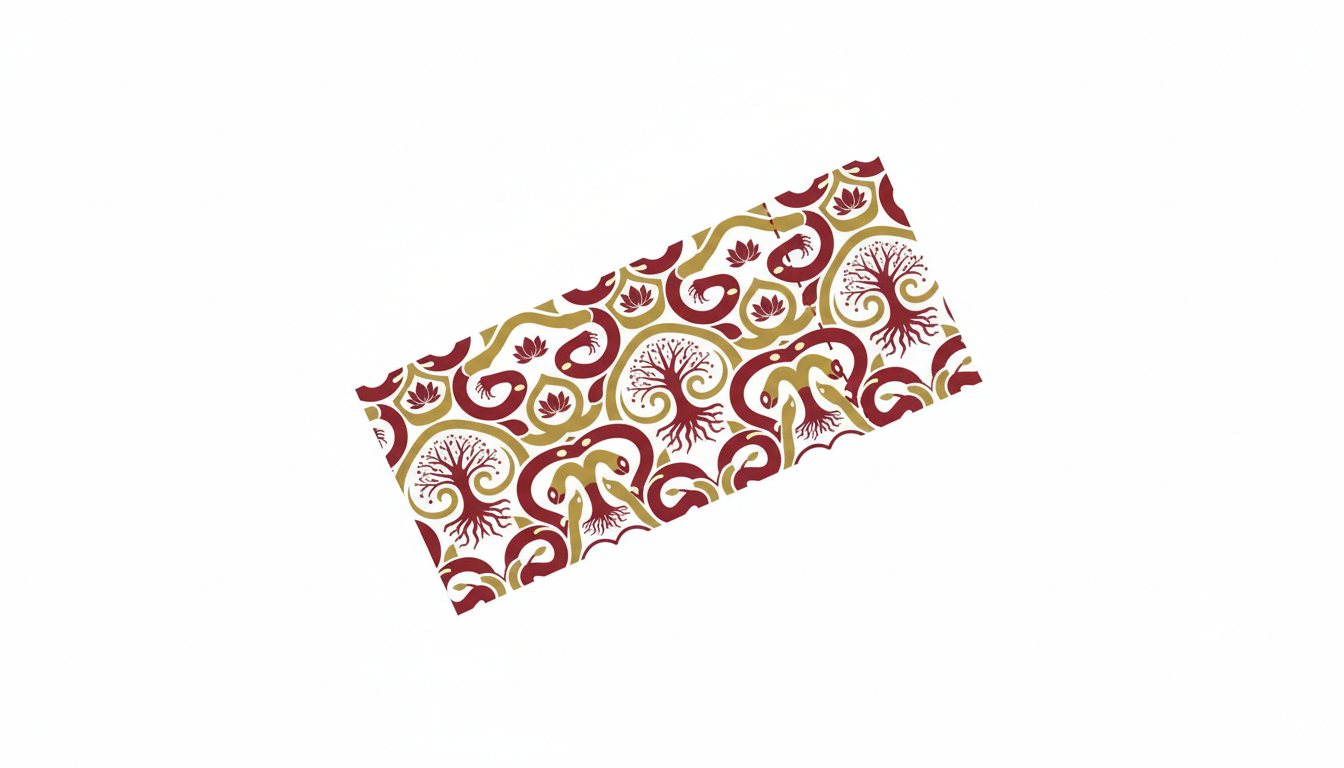 Minimalist flat design featuring a lottery ticket silhouette filled with geometric snake motifs, sac